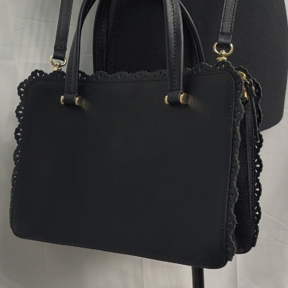 Kate Spade Fordham Court Marielle black leather satchel with lace cutout trim - Picture 9 of 16